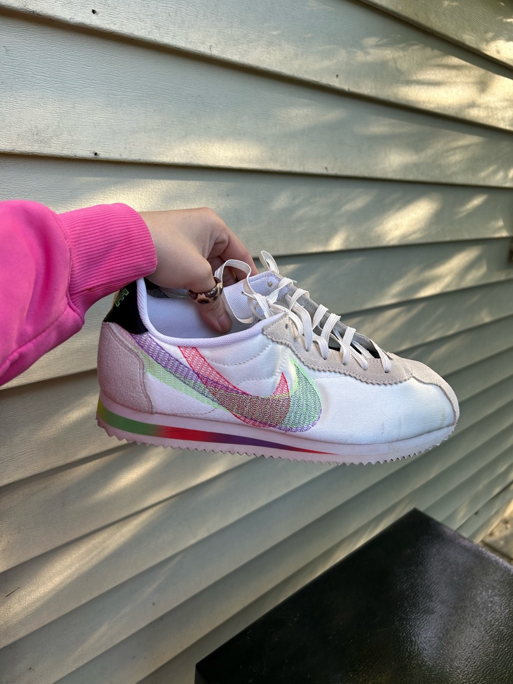 Nike White Cortez be true with Pastel Multicolor Swoosh